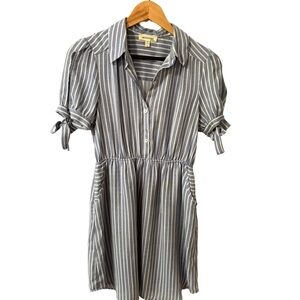 Monteau Blue and White Smocked Puff Sleeve Mini Dress